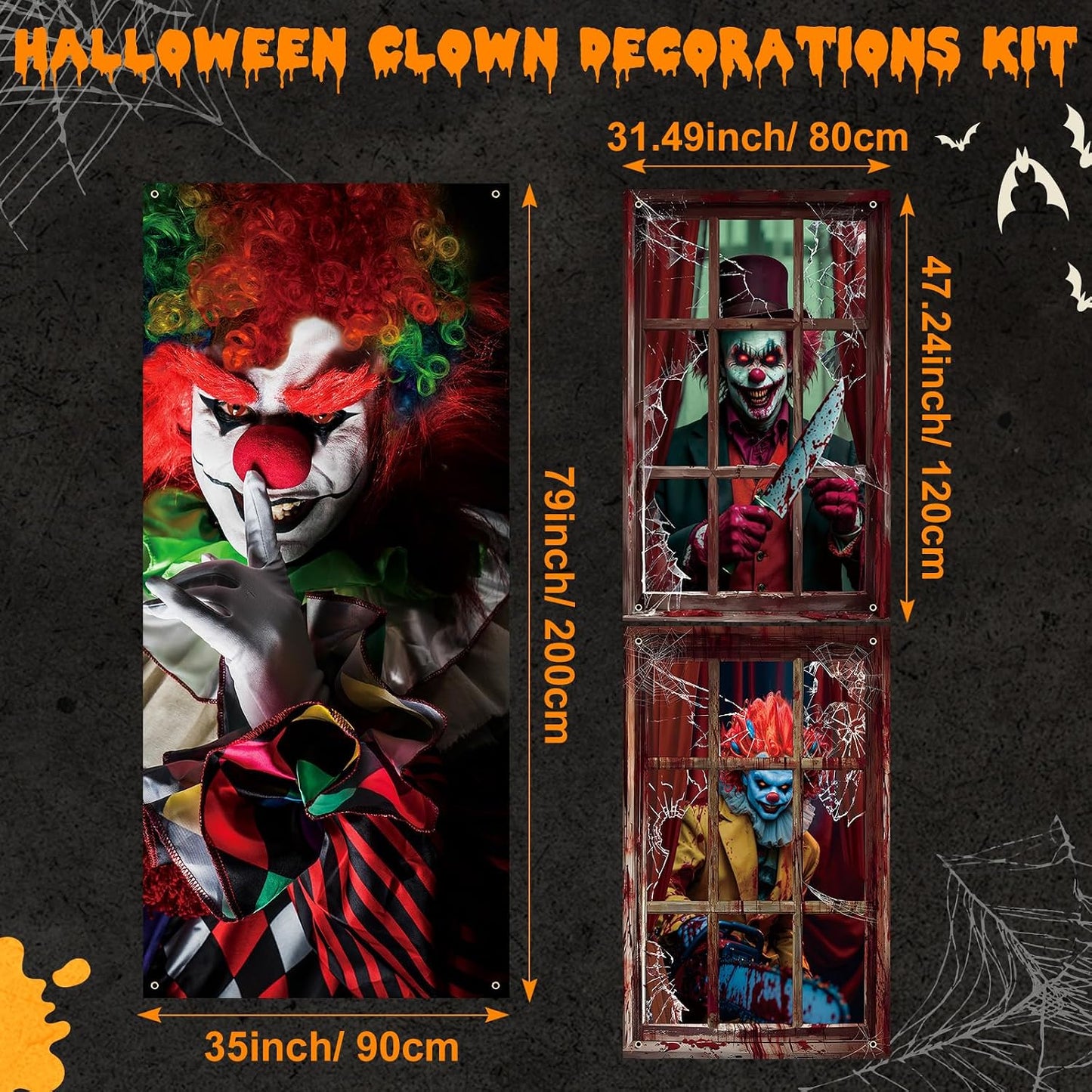 Kit 3 Pzas Decoración Payaso Halloween Puerta Ventana