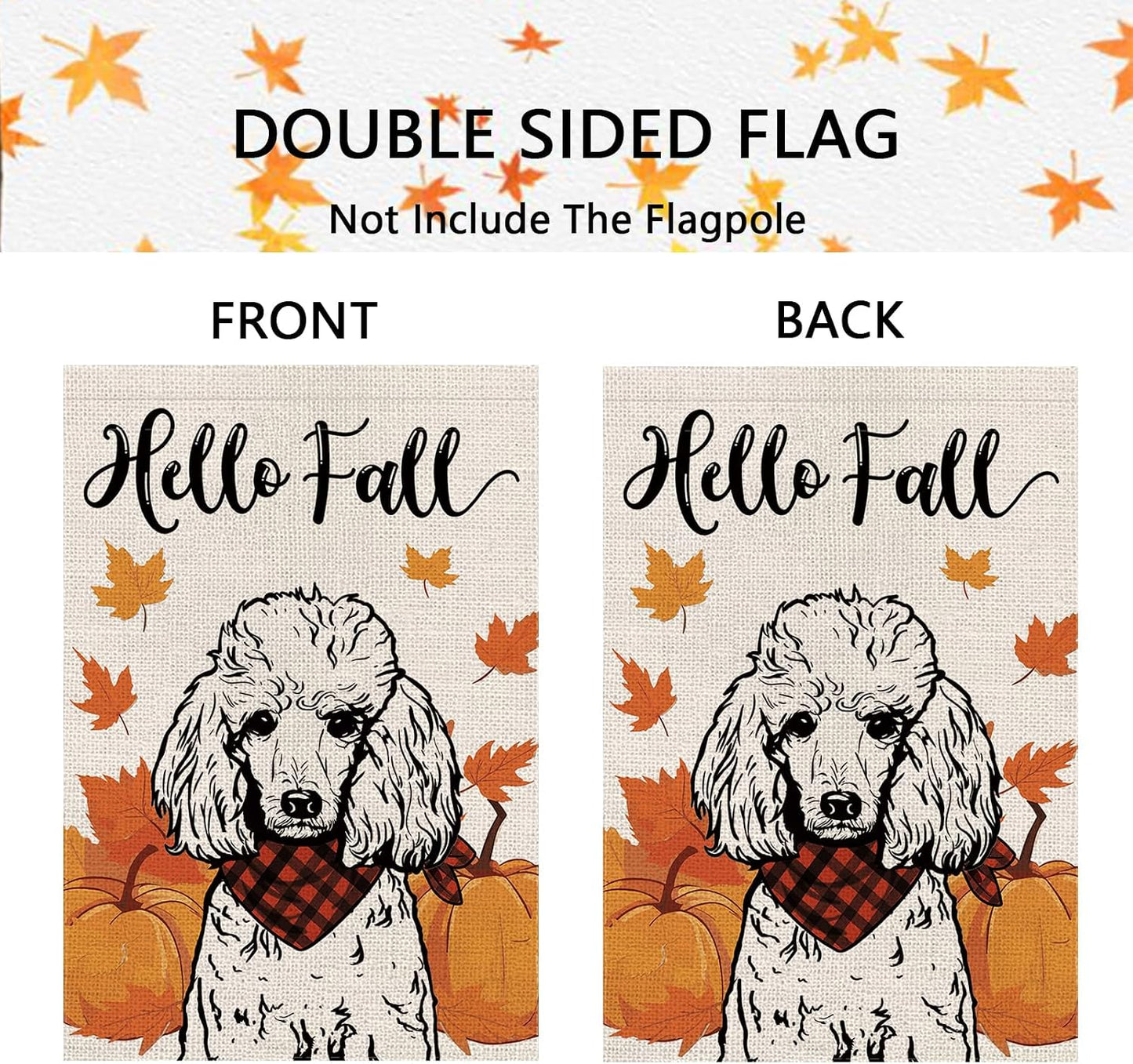 Bandera jardín doble cara caniche hello fall 12.5x