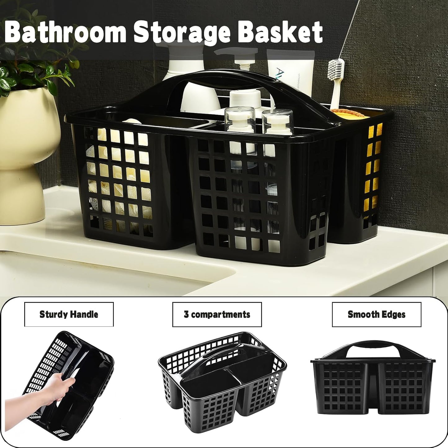 Cesta ducha plástico 3 compartimentos organiz. negro