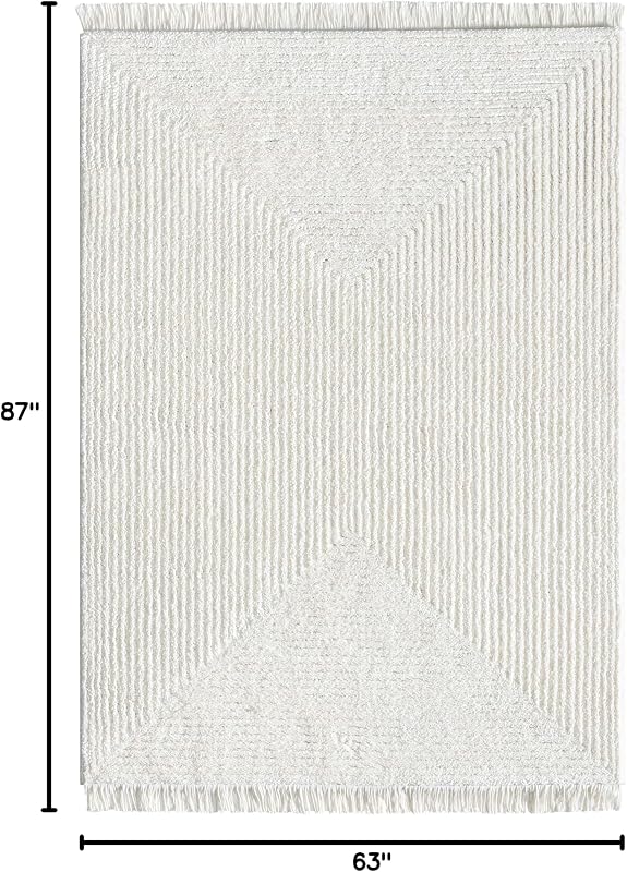 Alfombra geométrica marfil 5x7ft textura suave sala