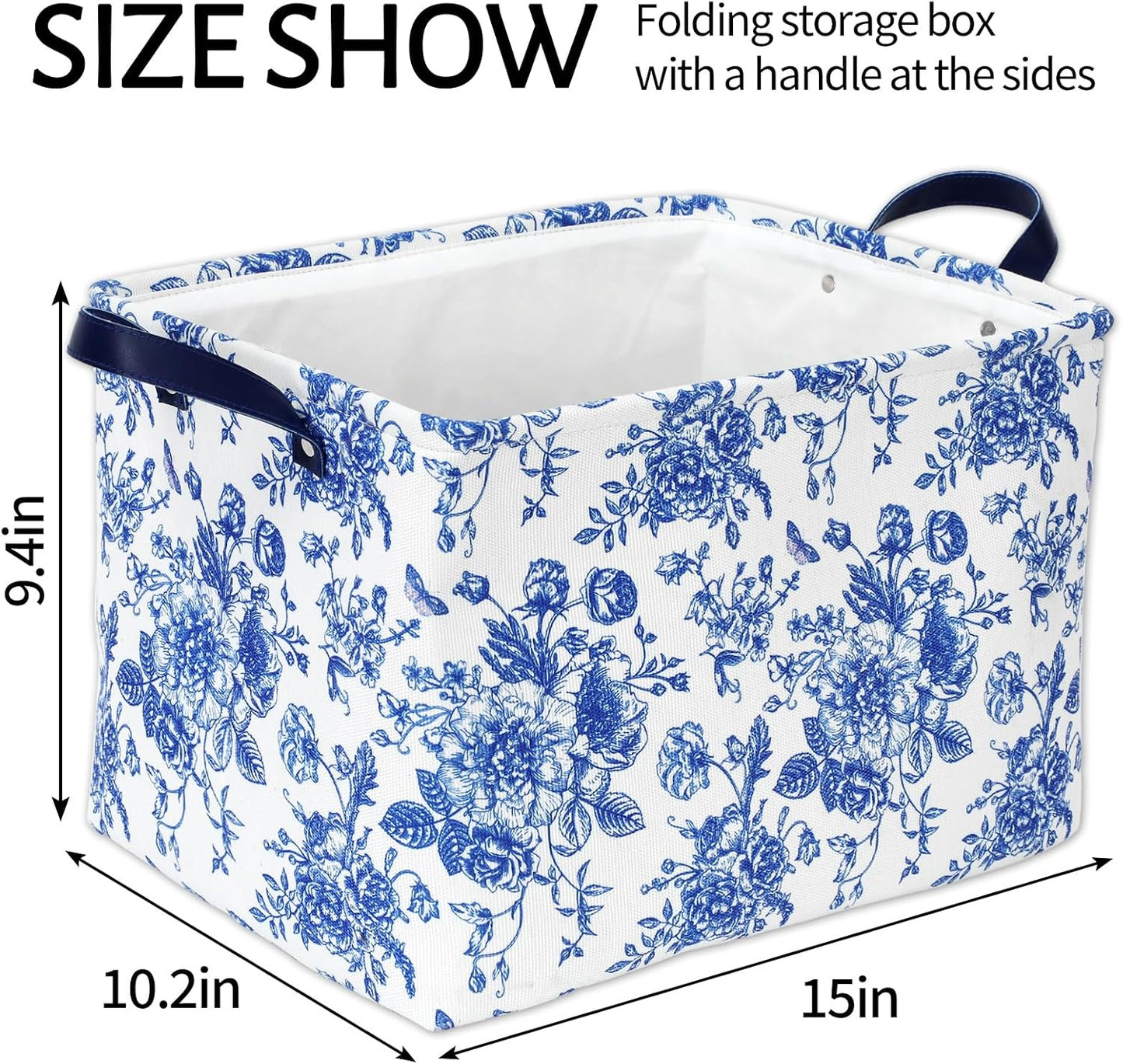 Cesta tela plegable floral 15x10" para estante