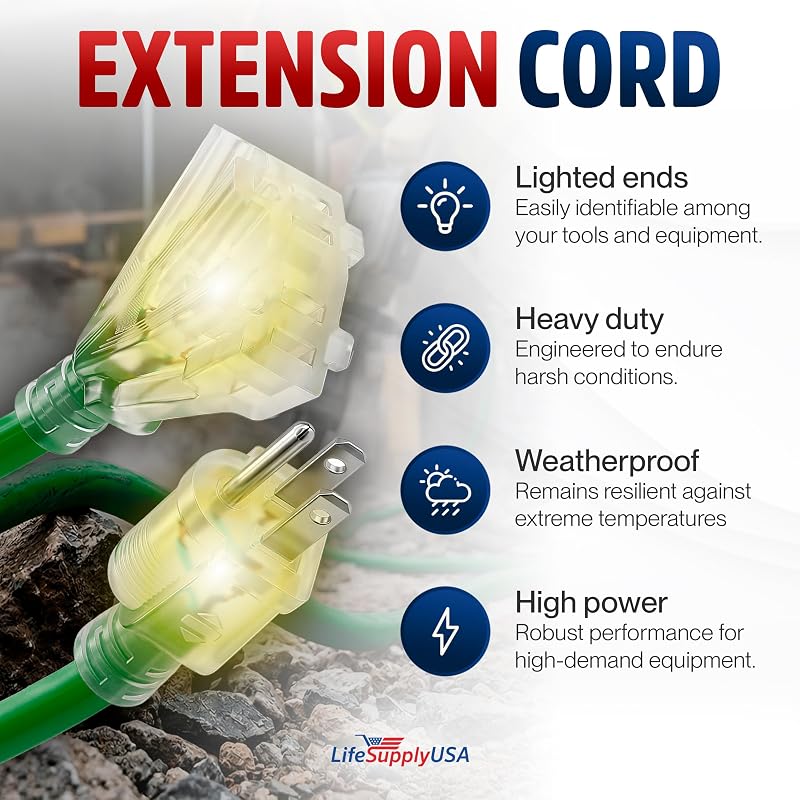Cable extensión 75ft 3 tomas SJTW impermeable flexible