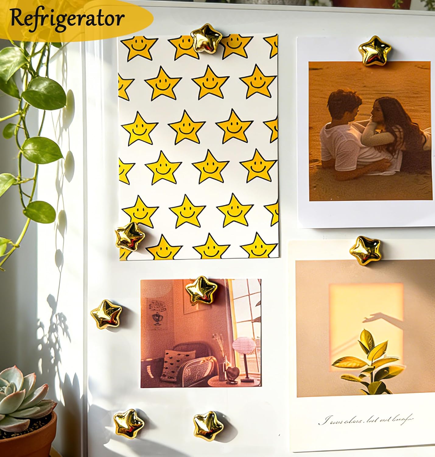 Juego de 15 imanes dorados para refrigerador decorativo