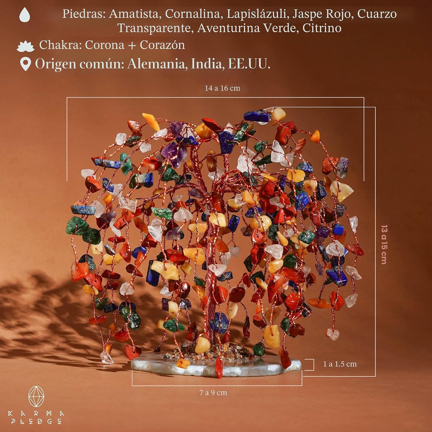 Árbol vida cristal 7 chakras bonsái Feng Shui energía positiva