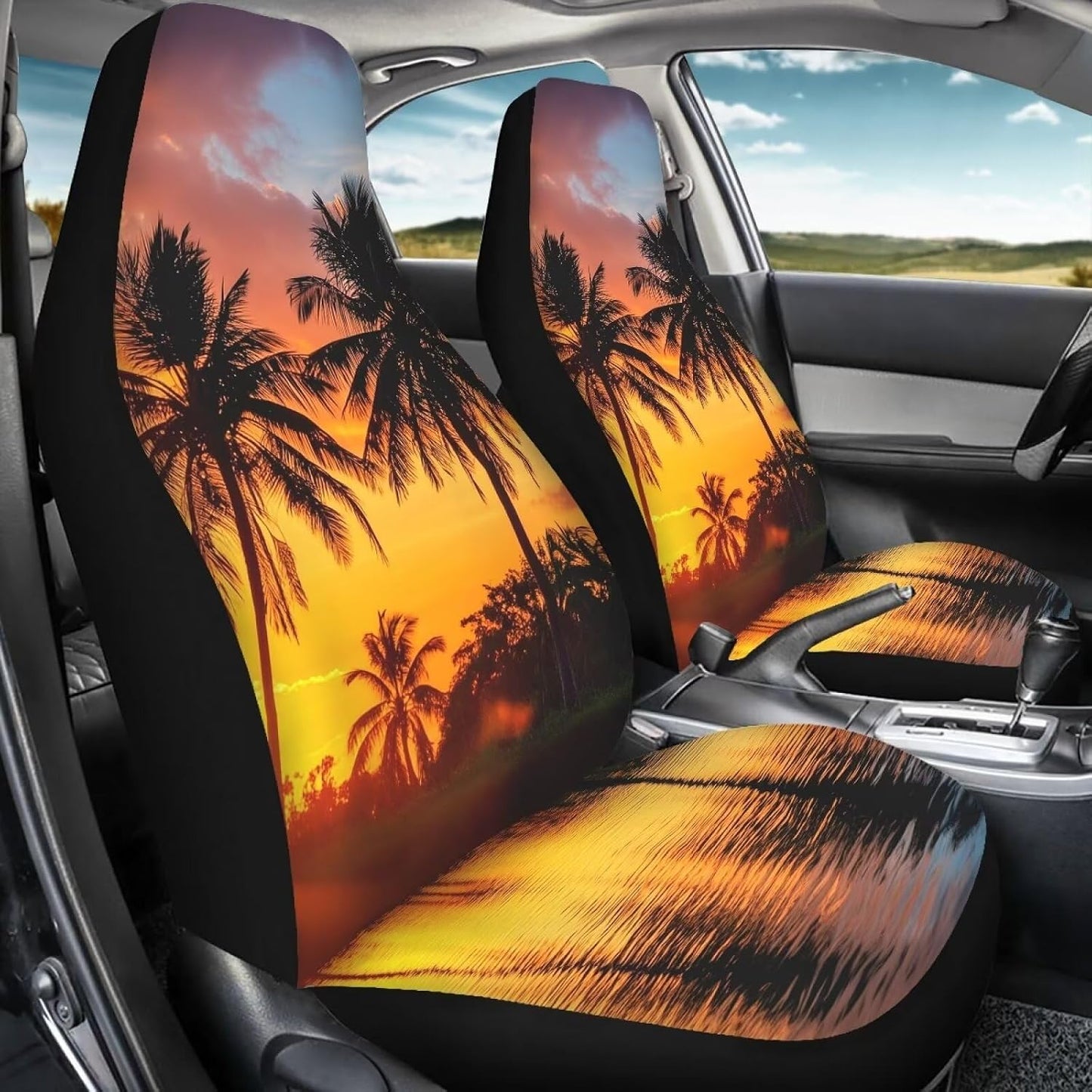 Funda asiento coche diseño palmeras cielo dorado universal