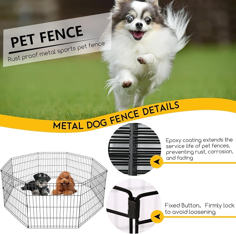 Corral perros 24pulg 8 paneles metal plegable negro