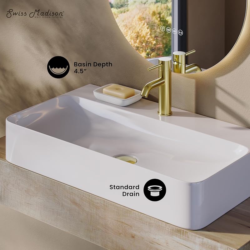Fregadero rectangular 32" blanco brillante montaje grifo