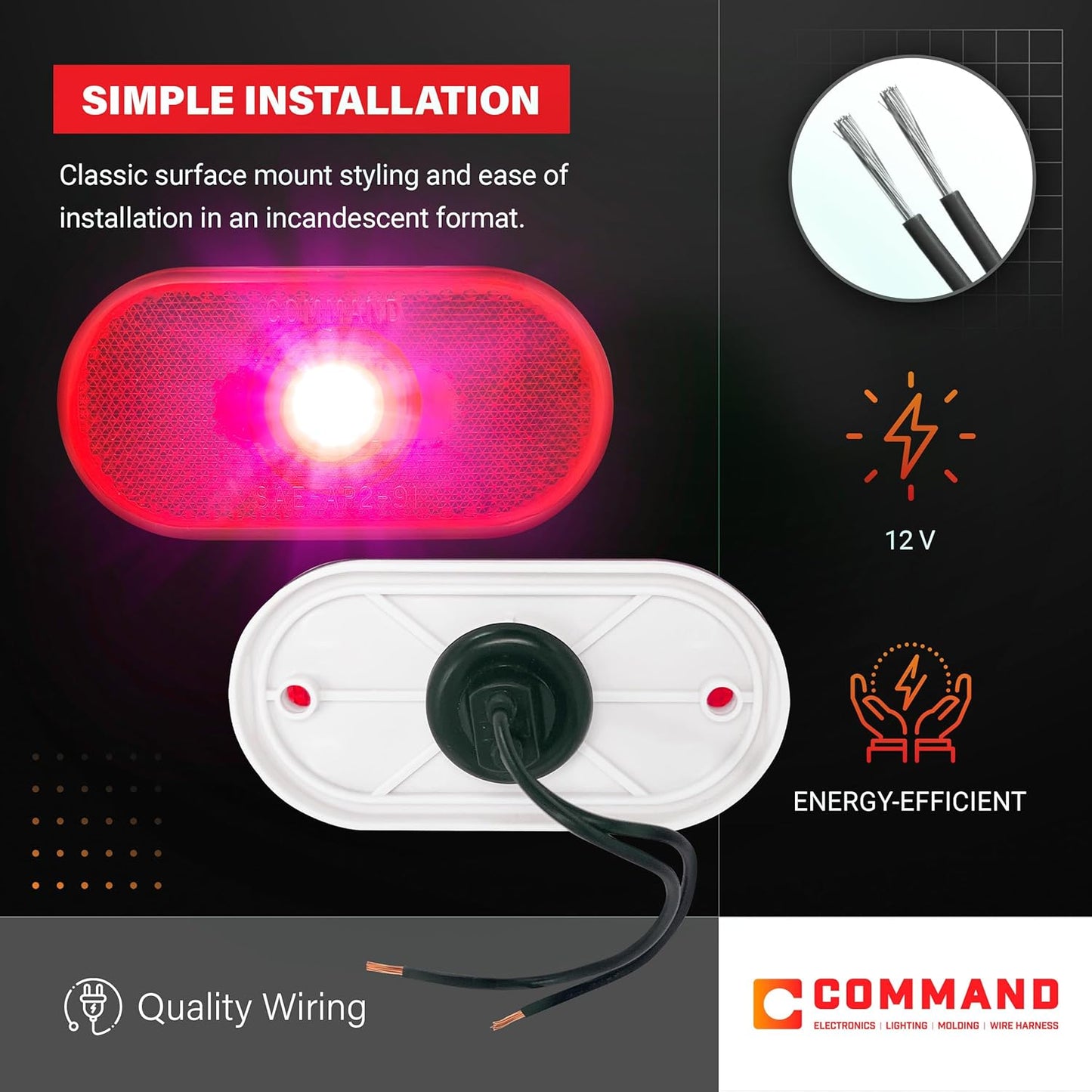Luz incandescente 12V montaje superficie lente poli