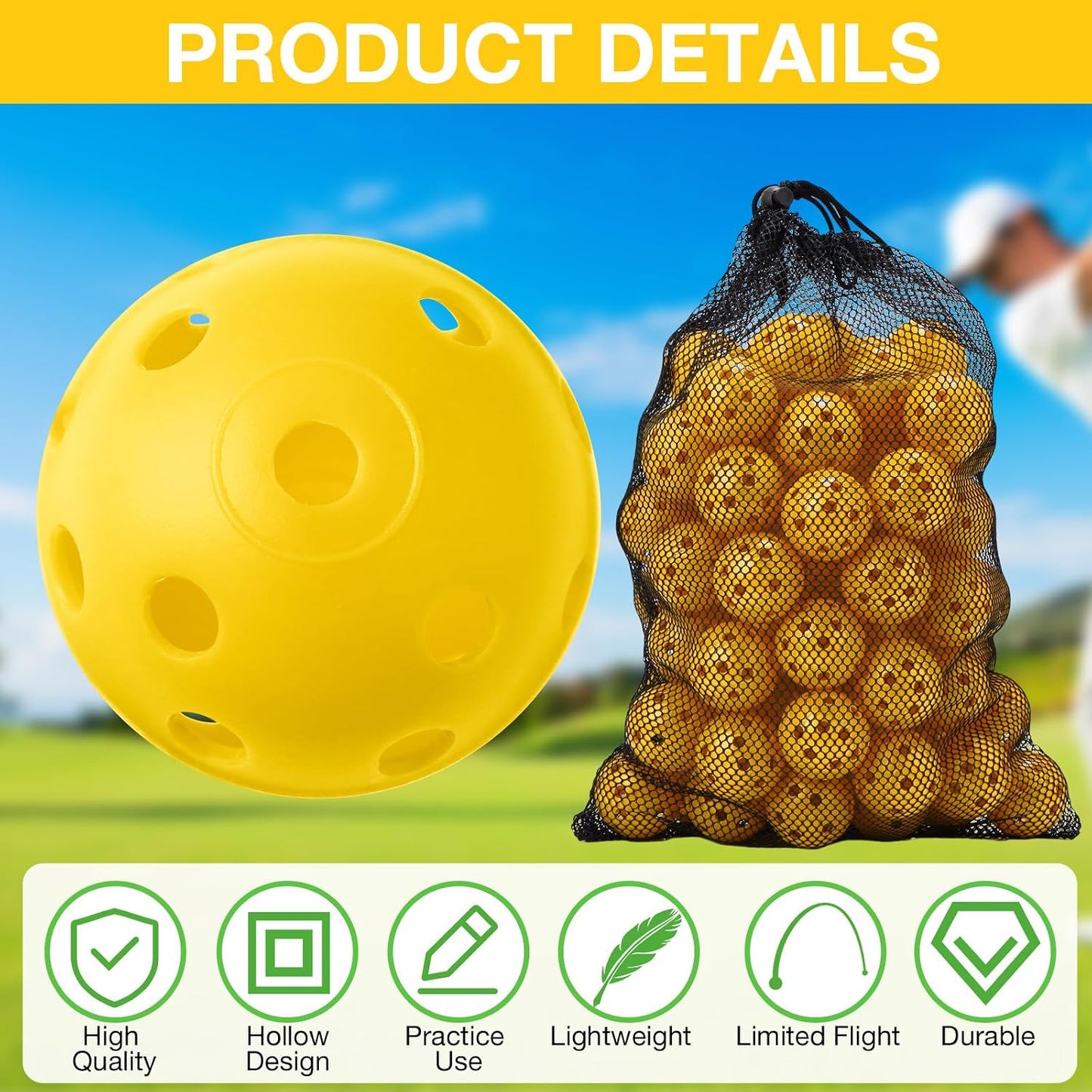 80 Pelotas Golf Plástico Hueco 42mm para Entrenamiento