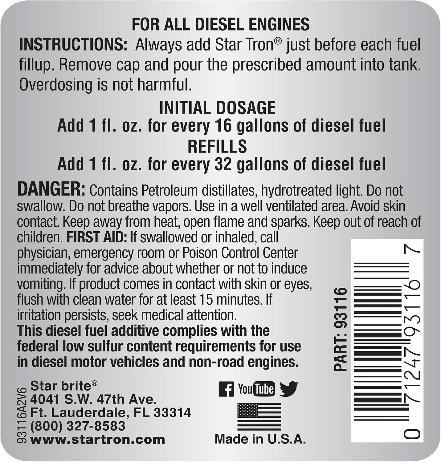 Estabilizador diesel Tron 1oz trata 32gal