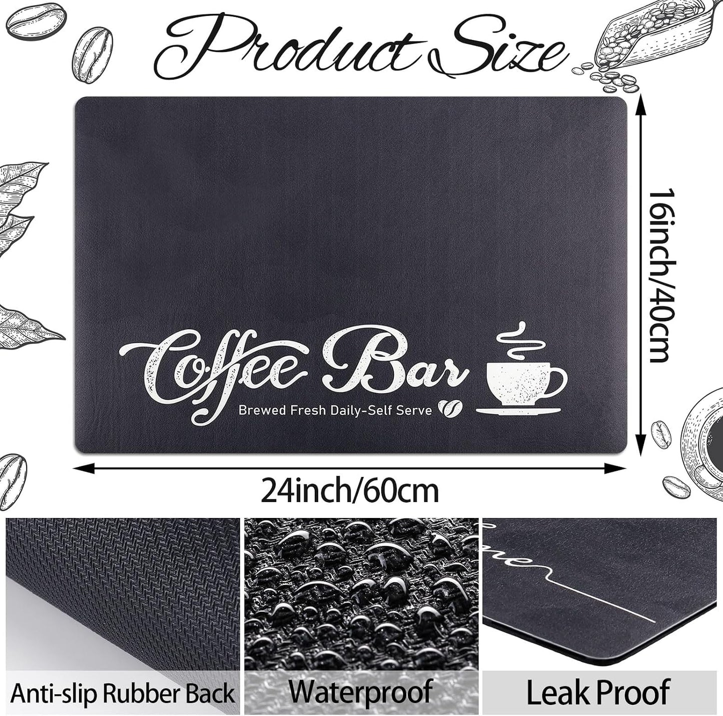 2 Pzas Tapete Barra Cafetera 16x24pulg Absorbente Elegante