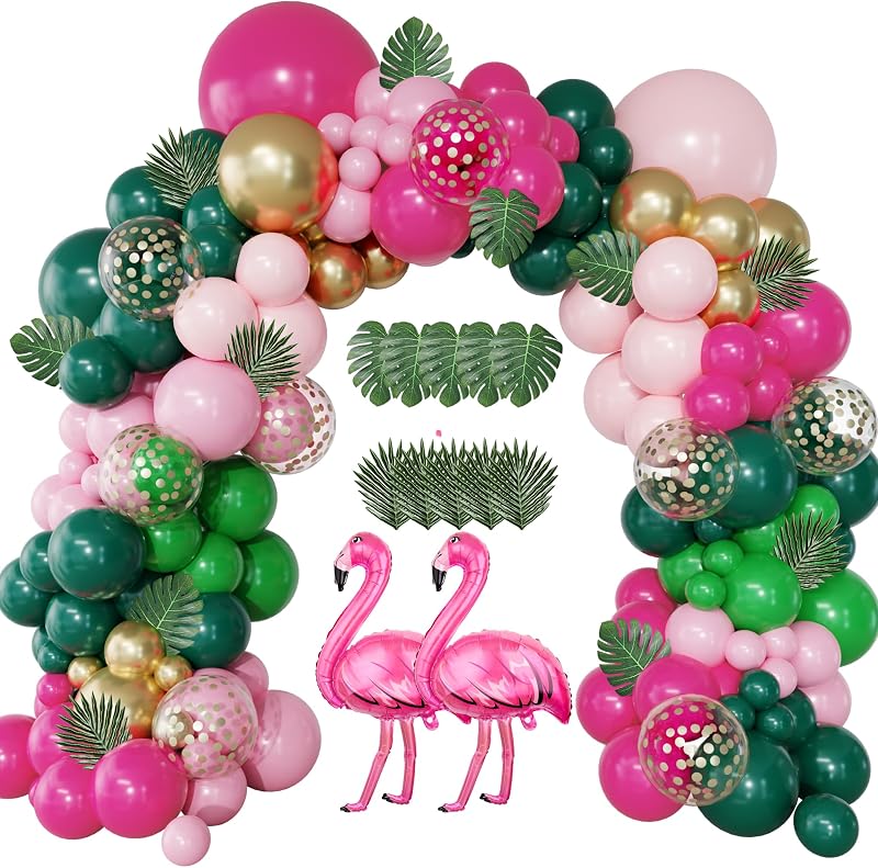 Kit Guirnalda Arco Globos Flamenco 156 Pzas Confeti Rosa Verde Dorado