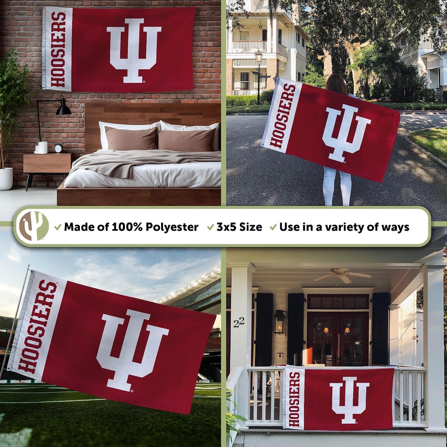 Bandera Indiana Hoosiers 3x5ft Poliéster Interior/Exterior