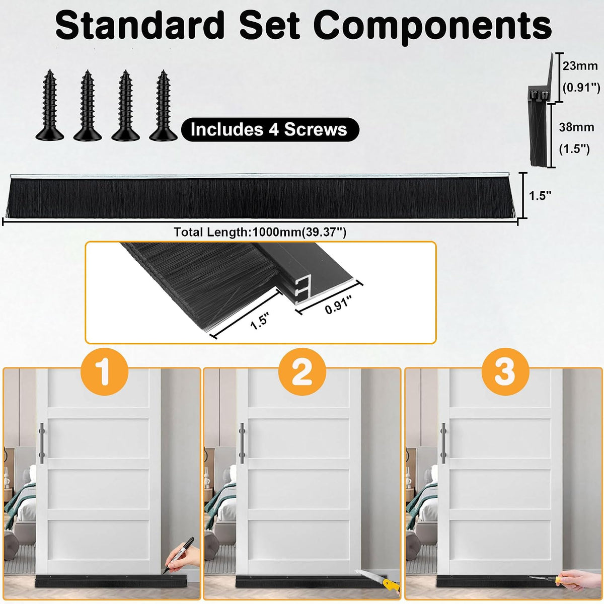 5 Sellos Barrido Doble Capa Puerta 39pulg x 1 1/2pulg Aluminio