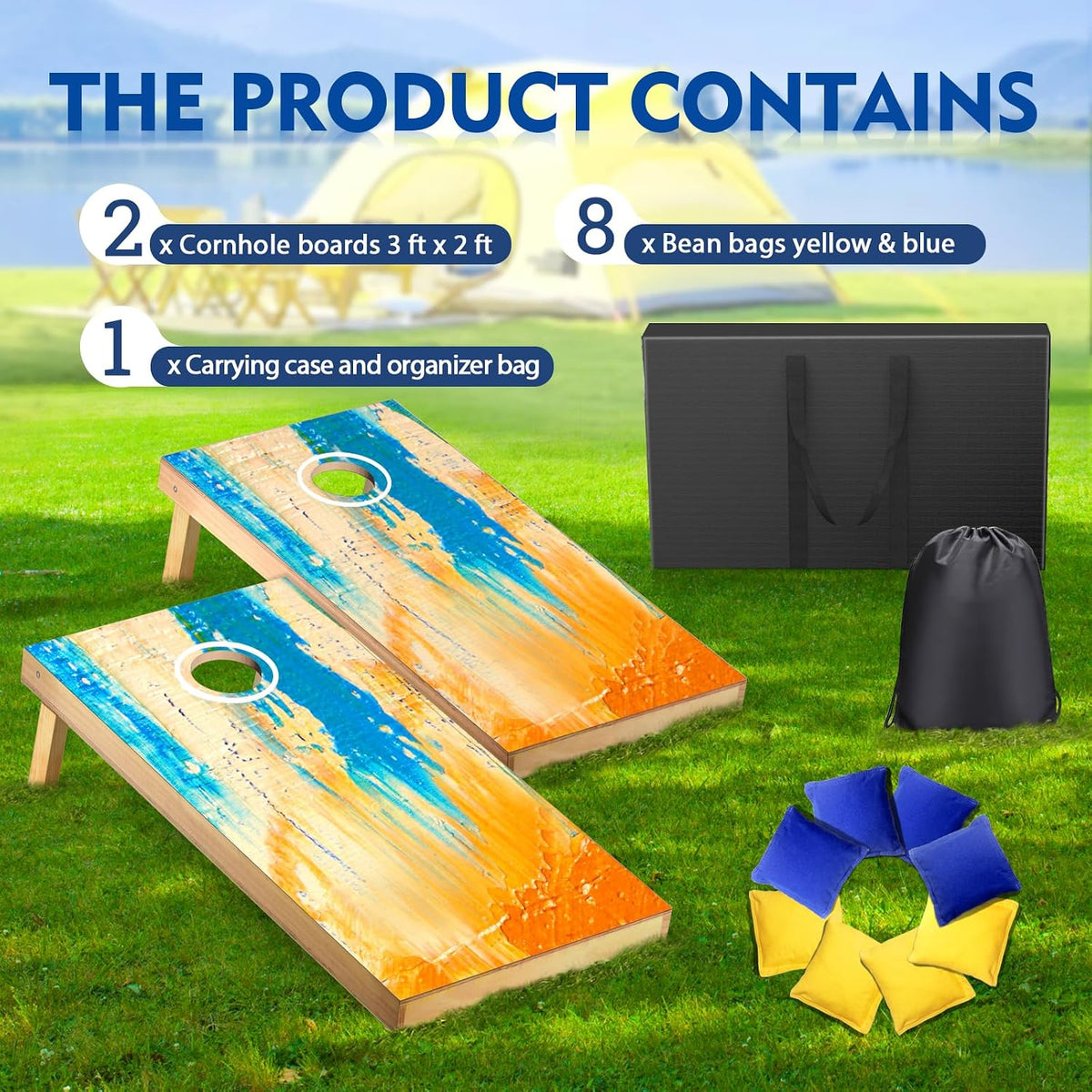 Set tablas cornhole madera 4x2ft 8 bolsas frijoles