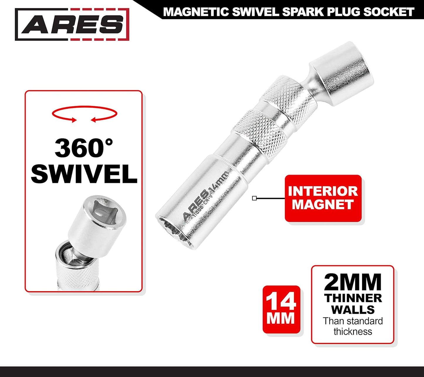 Caja bujía magnética 14mm 3/8" 12 puntos pared delgada