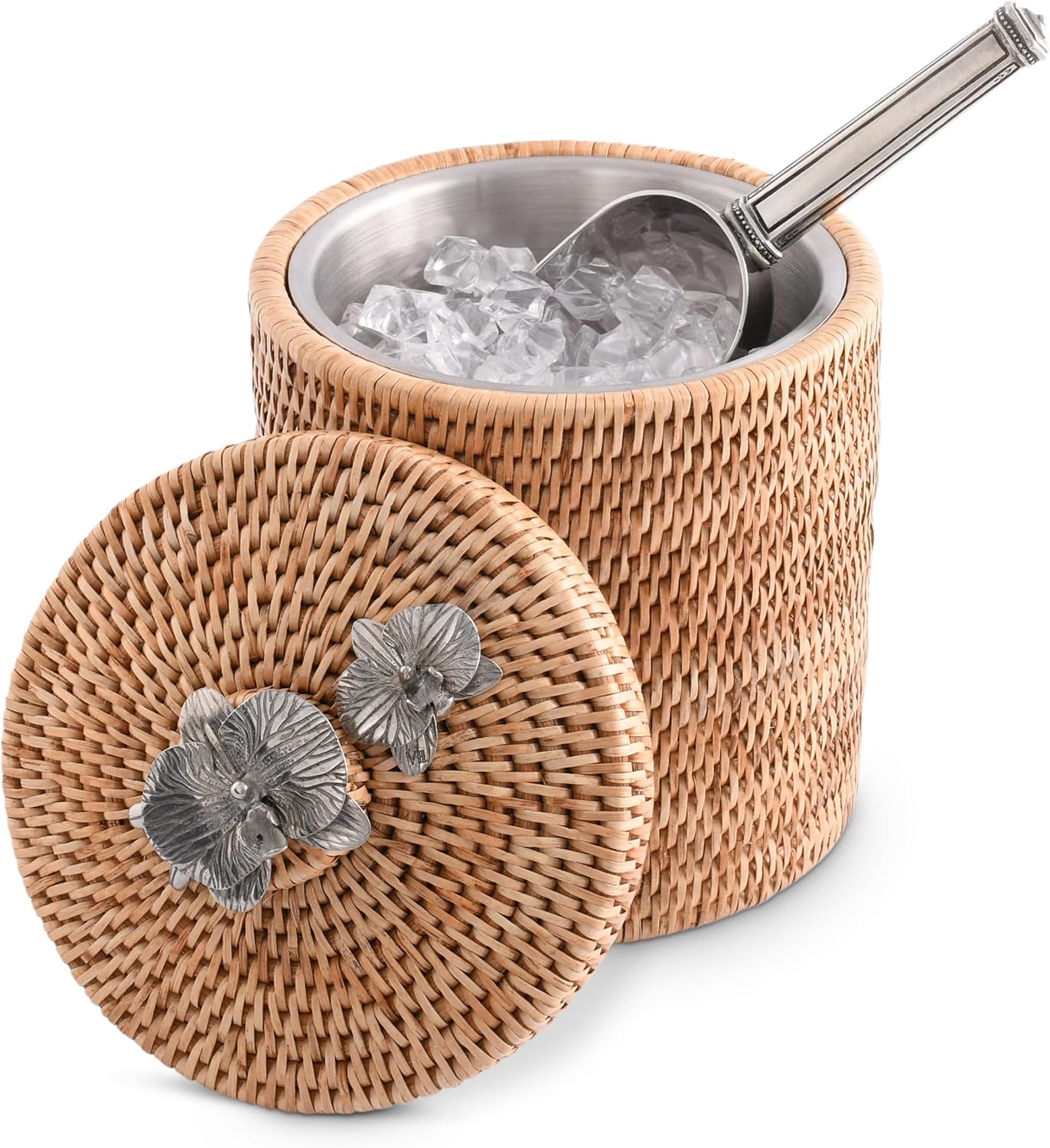 Cubo hielo mimbre pomo orquídea 8pulg decoración