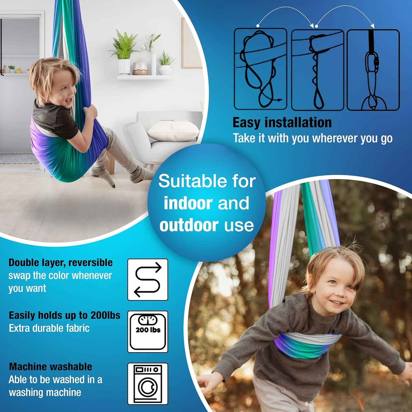 Columpio sensorial para niños con colgador giratorio 360°