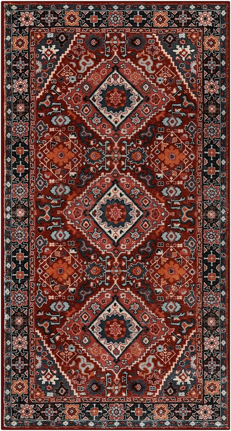 Alfombra oriental roja antiderrap para cocina y dormitorio