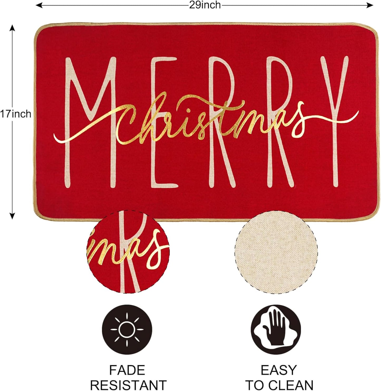 Felpudo Navidad rojo dorado 17.5x29 para puerta
