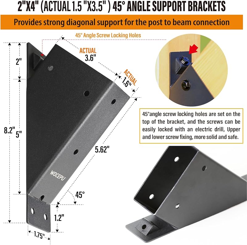 2 Escuadras 1.5x3.5" para Pérgola 45°