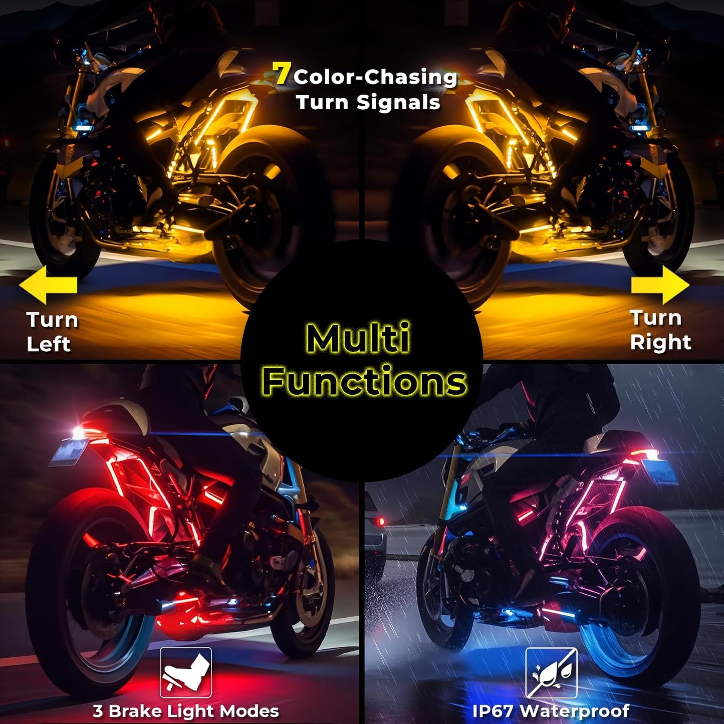 8 Luces LED Motocicleta con Giro Freno Control APP RGB 12V