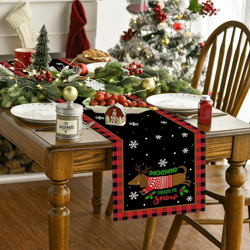 Camino mesa navidad diseño perro salchicha y búfalo cuadros