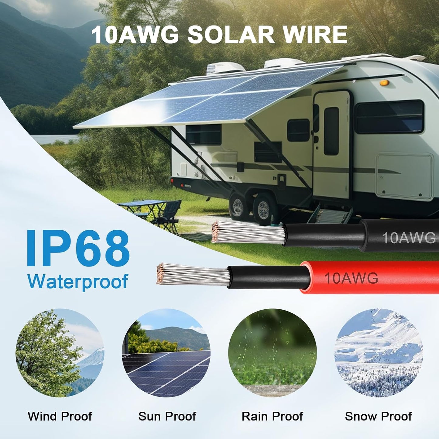 Cable solar 10 AWG 60 pies negro y rojo para exteriores