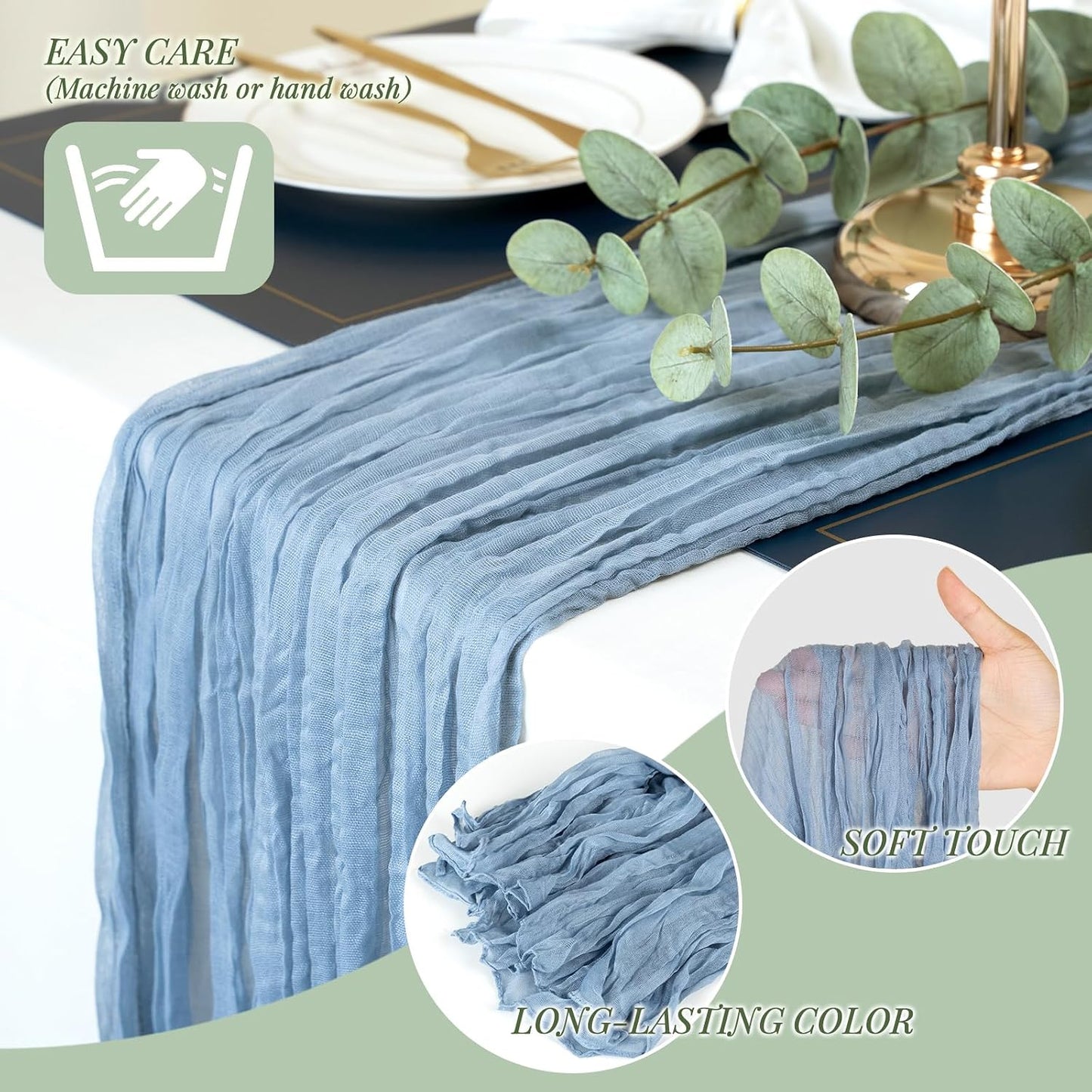 Camino mesa estopilla azul polvoriento decoración otoñal 10ft