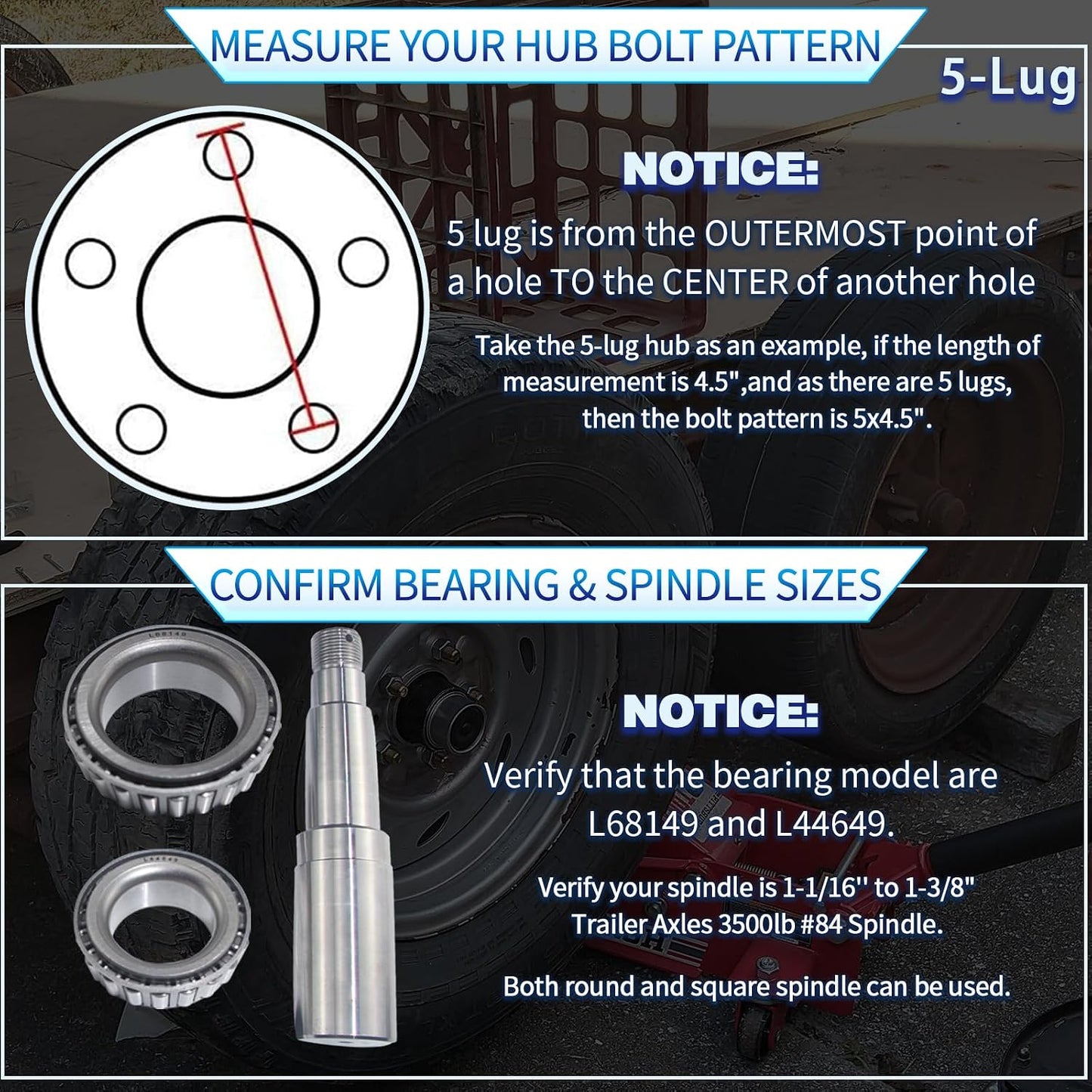Bujes remolque 5 lengüetas 4.5x4.5 1-1/16 a 1-3/8