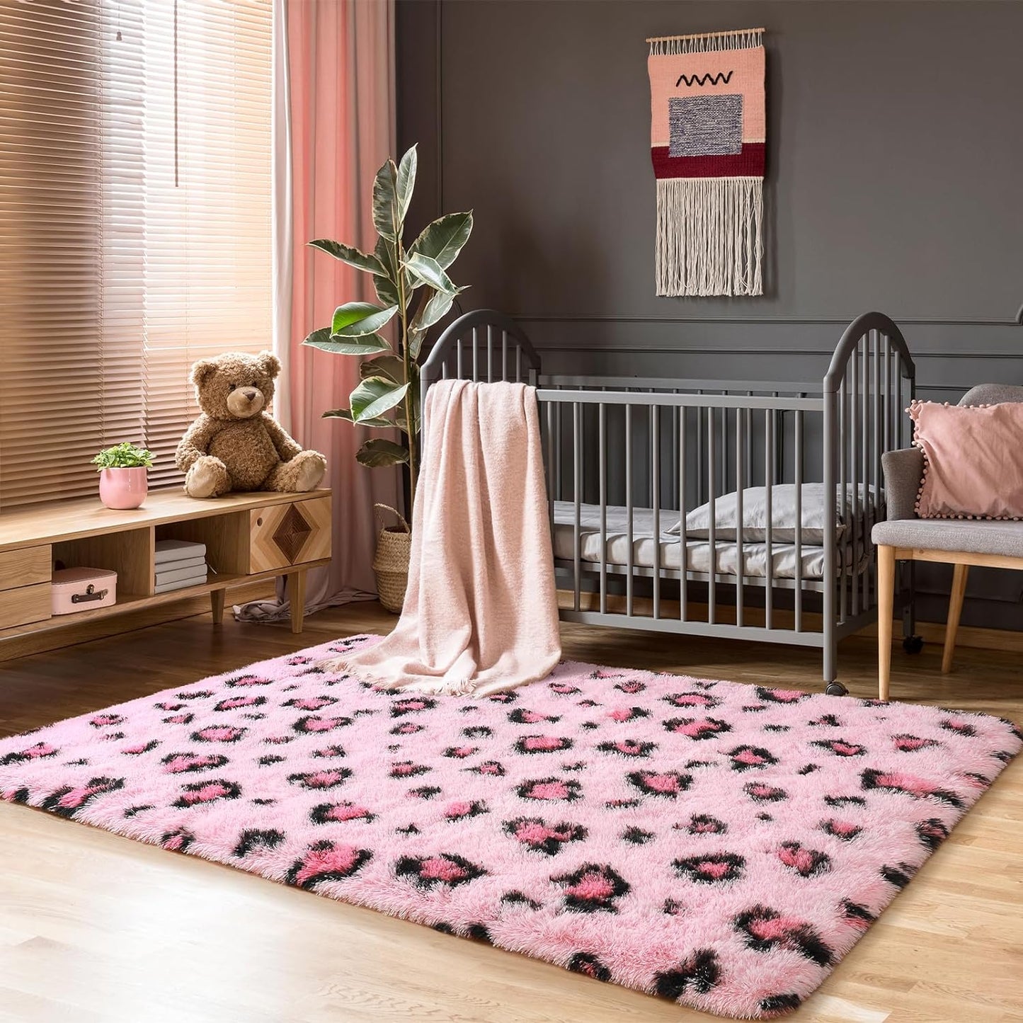 Alfombras suaves dormitorio niña 3x5ft estampado leopardo rosa