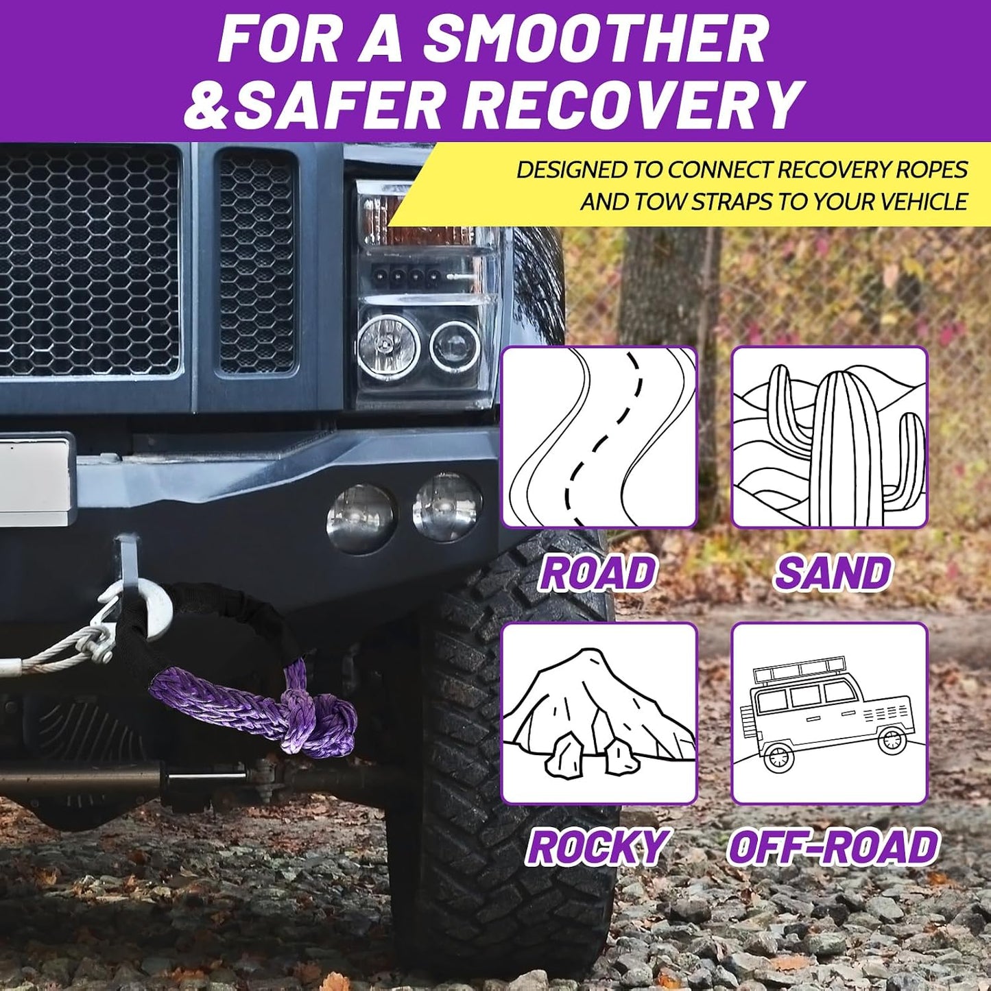 Grillete suave 1/2x22" 50000lbs cuerda sintética para SUV