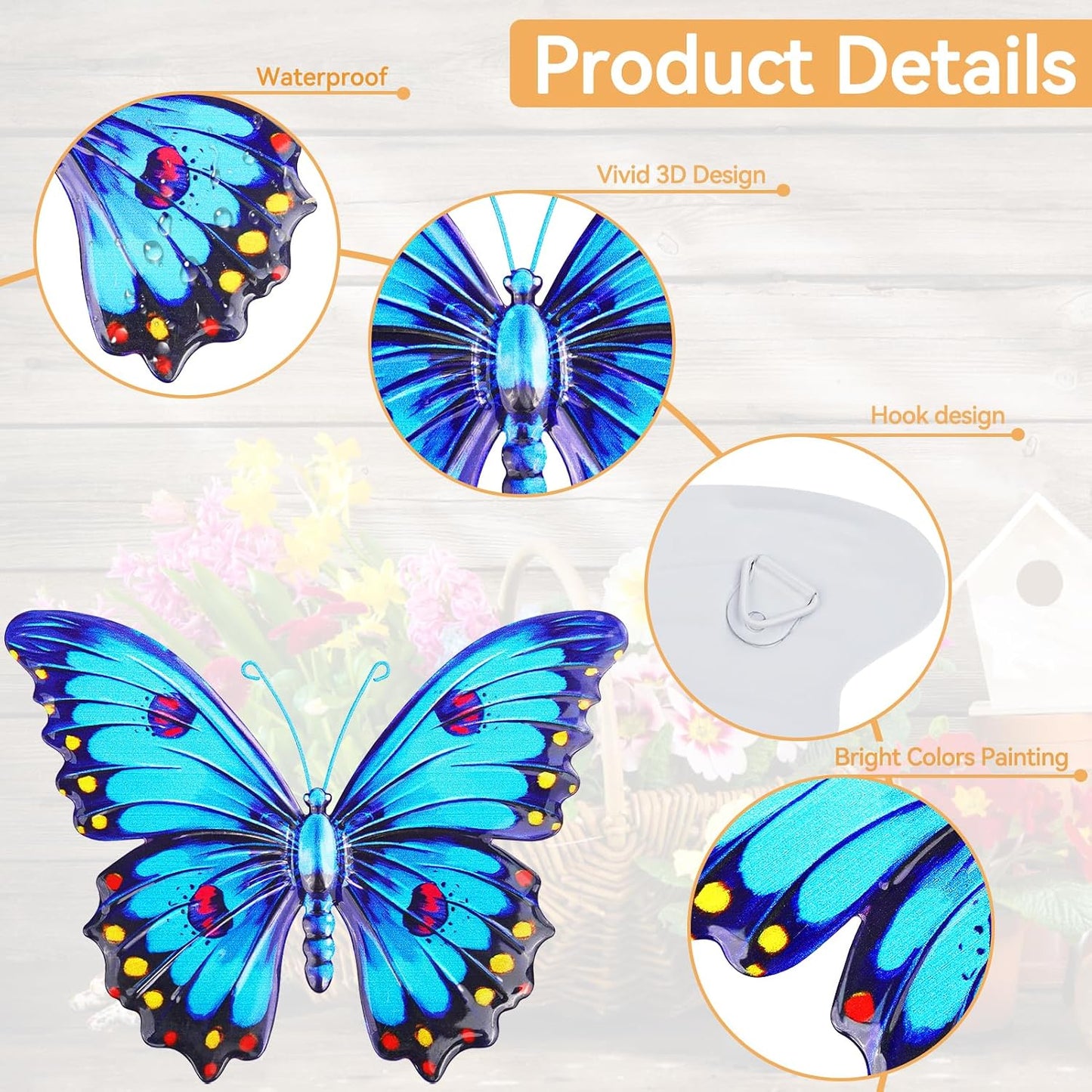 Decoración pared mariposa metal 3d para jardín y balcón