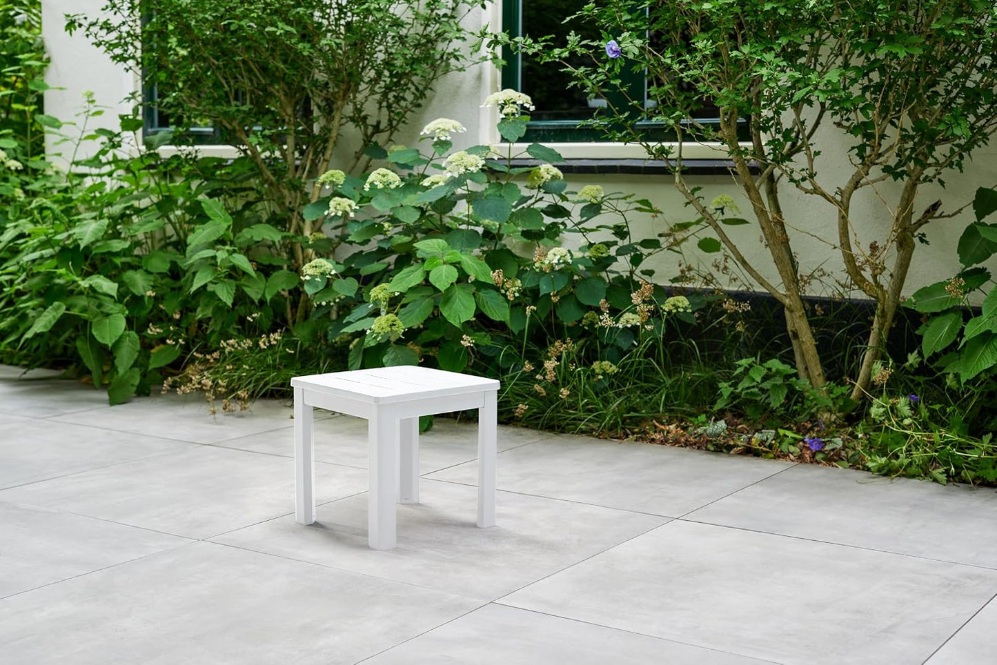 Mesa auxiliar chaise exterior blanco
