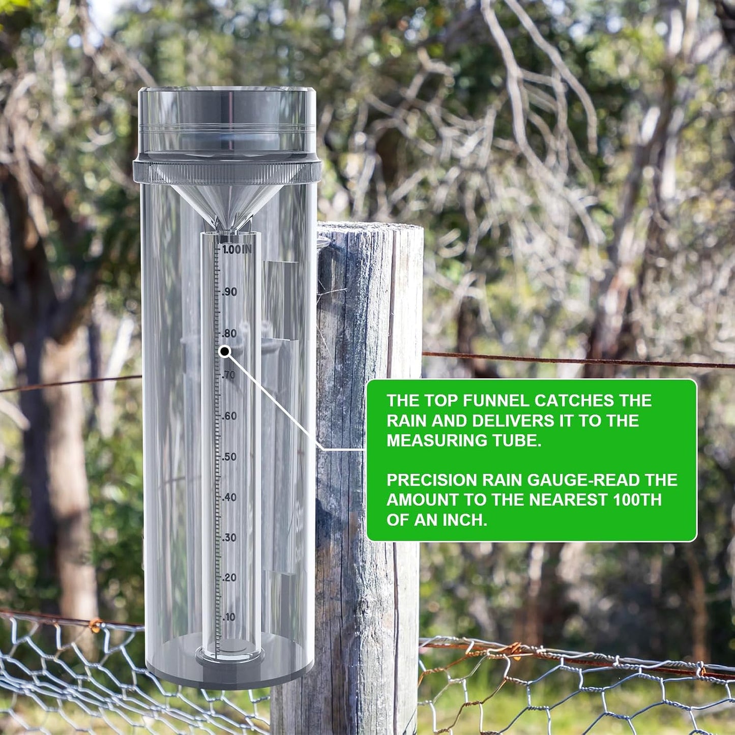 Pluviómetro preciso soporte exteriores poliester UV resistente