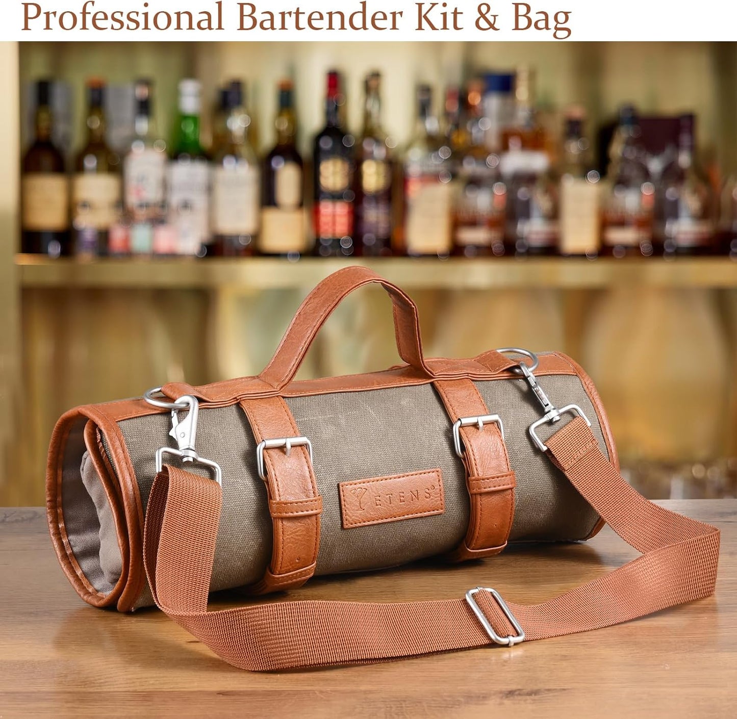 Kit Barman Viaje 22 Pzas Herramientas Acero Lona Encerada