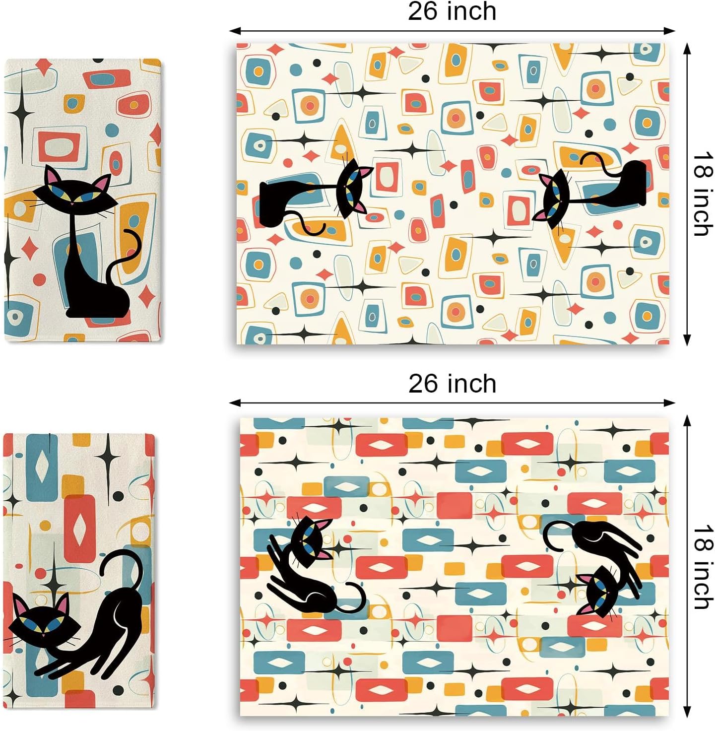 Set 2 Servilletas cocina estilo Mid Century abstracta 18x26
