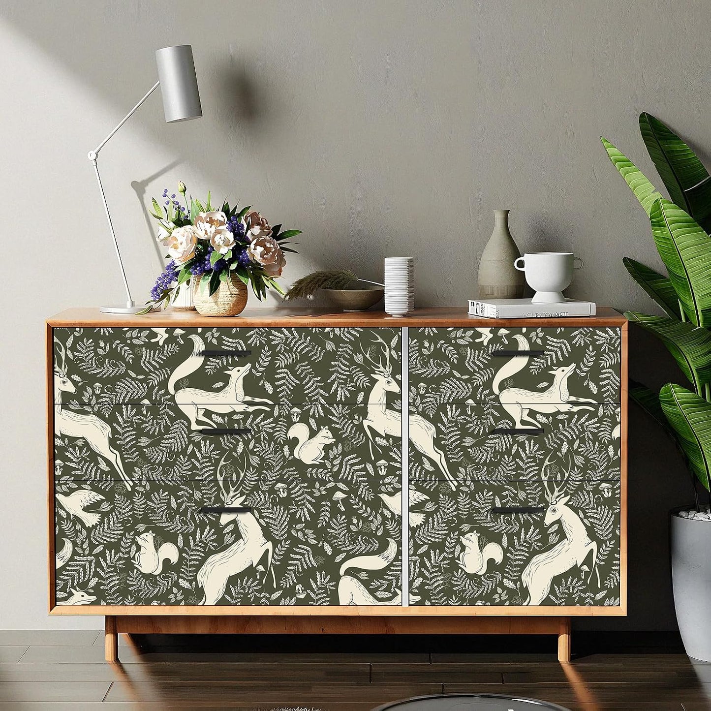 Papel tapiz animales bosque autoadhesivo verde oscuro