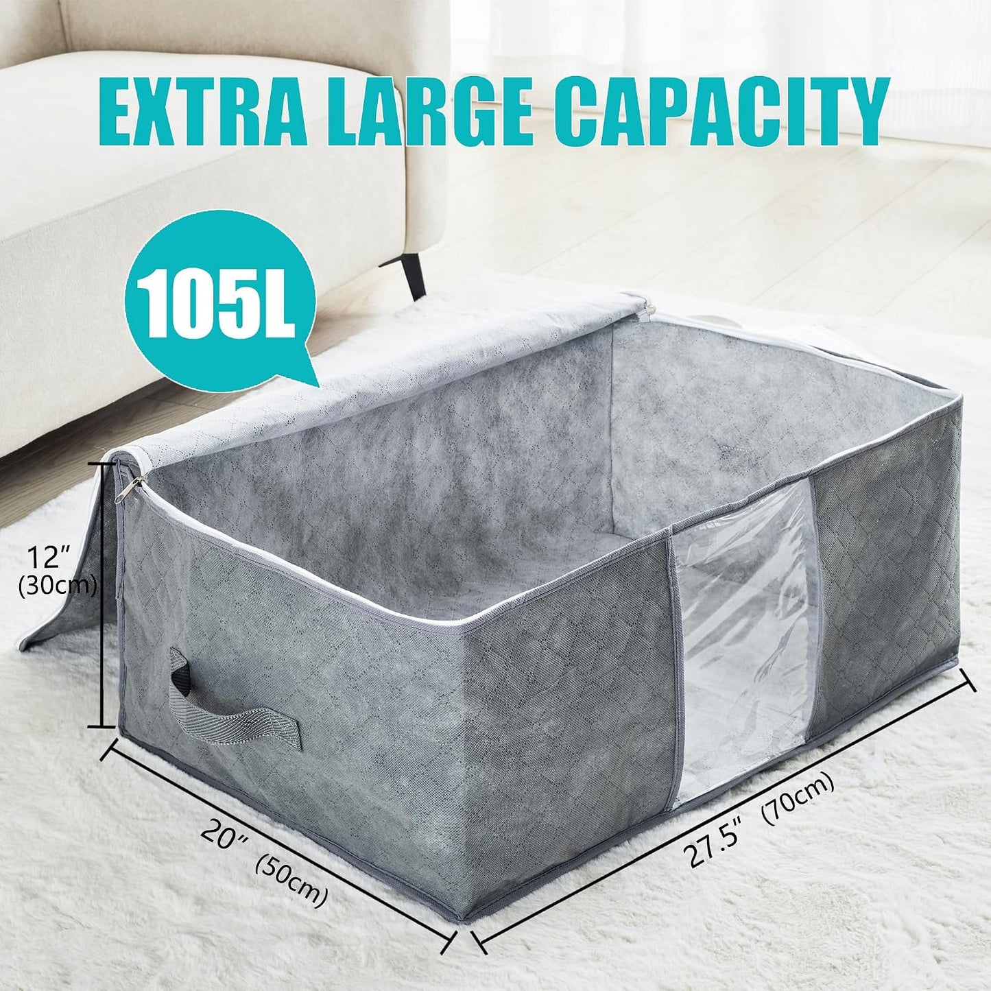 Bolsas almacenamiento 105L para mantas edredones 4 asas