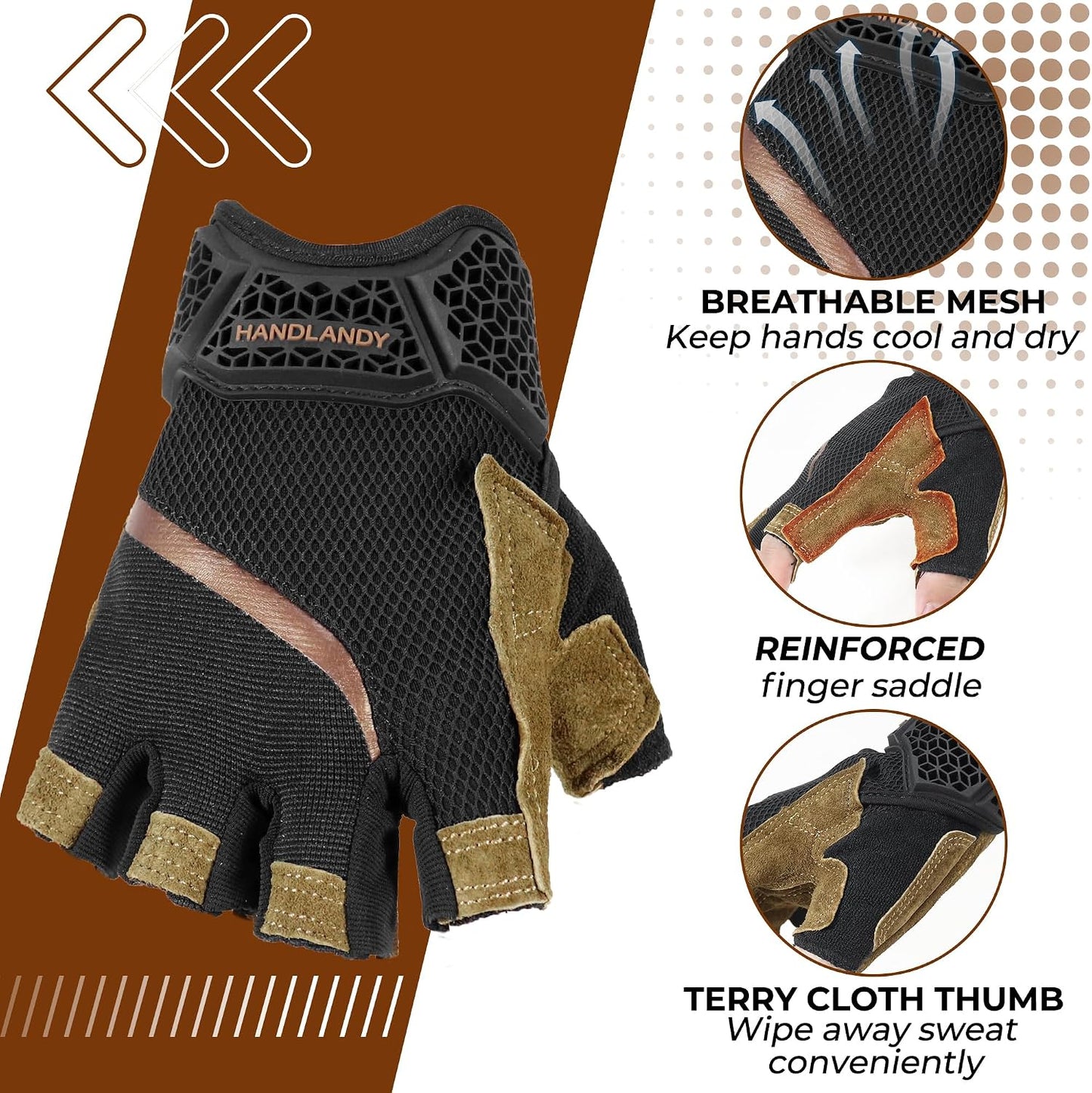 Guantes trabajo medio dedo transpirables uwrist