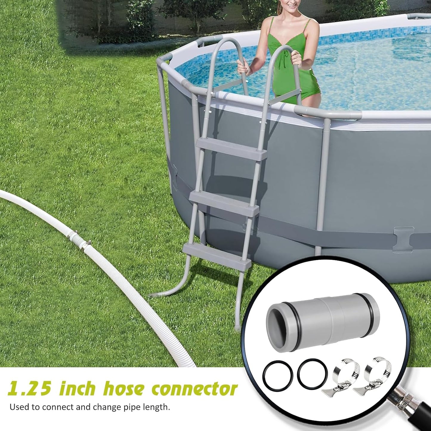 Conector manguera piscina 1.25pulg adaptador 2 cabezales