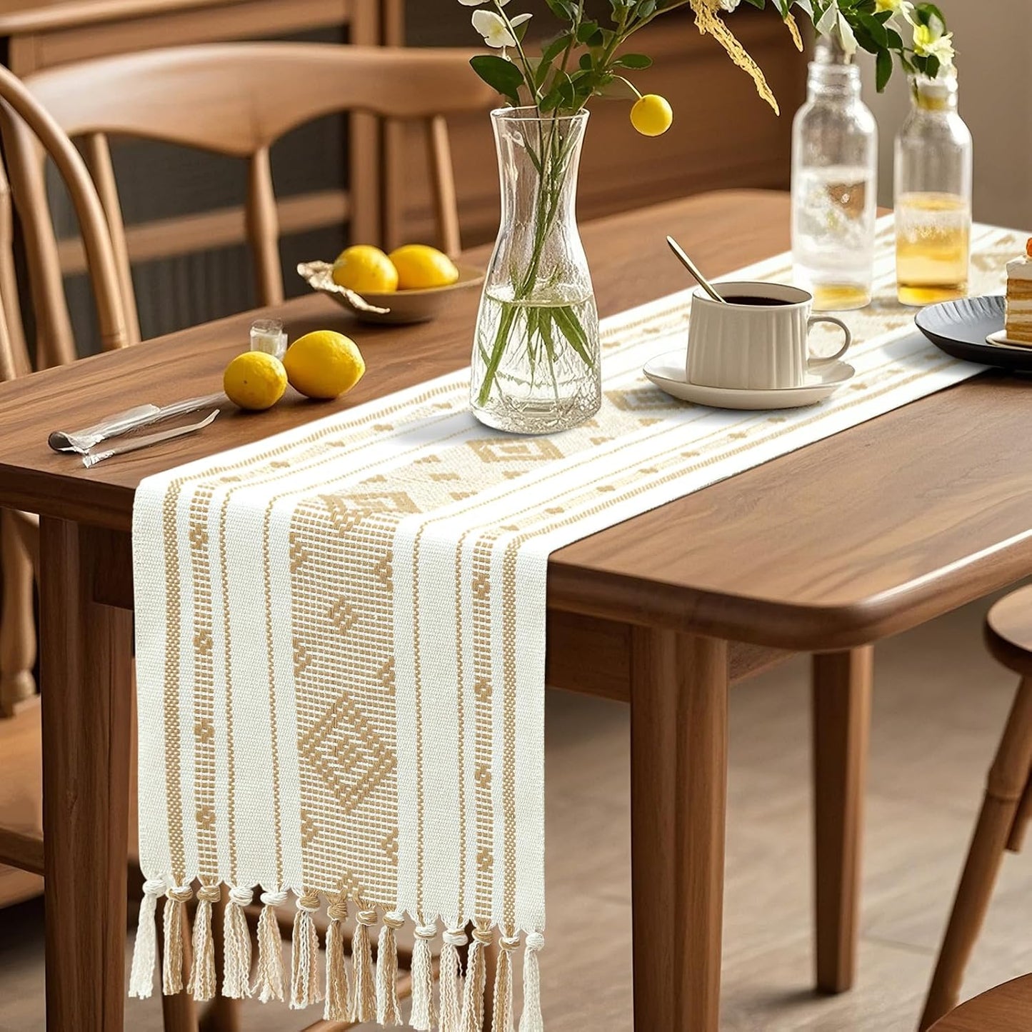 Camino mesa caqui 13x108pulg bohemio rústico macramé decoración