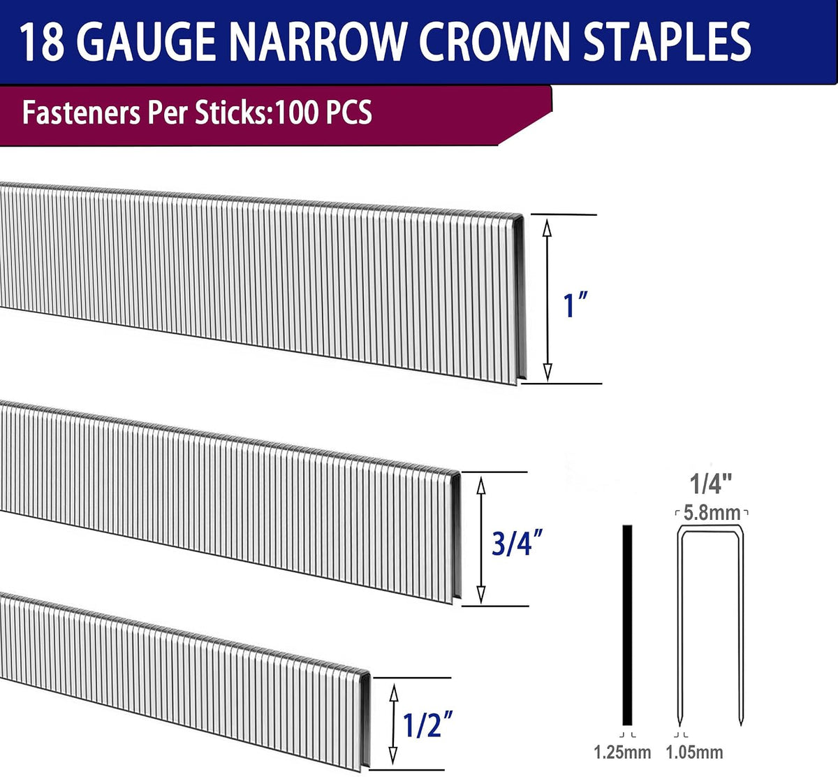 1800 Grapas Corona Estrecha 1/4pulg y Clavos Brad 5/8-300