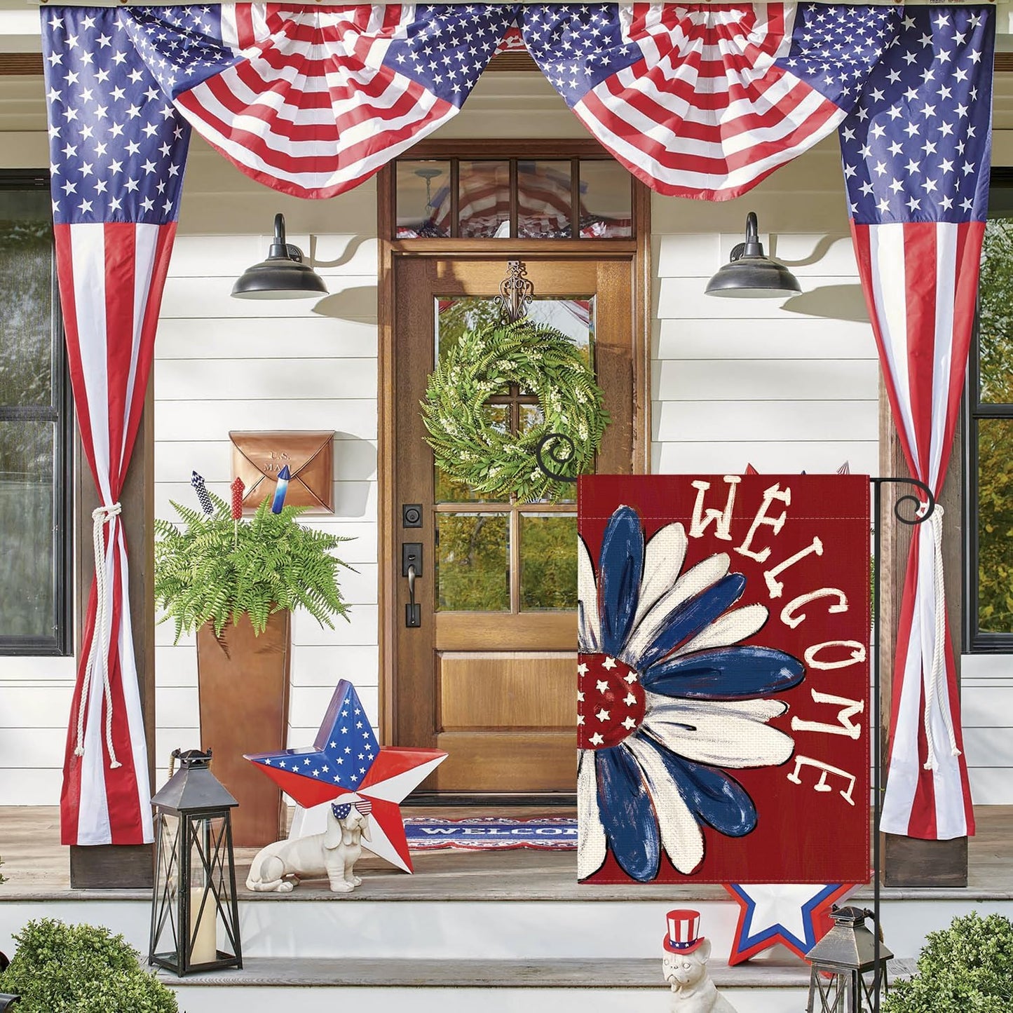 Bandera 4 de Julio 12x18pulg doble cara decoración patio