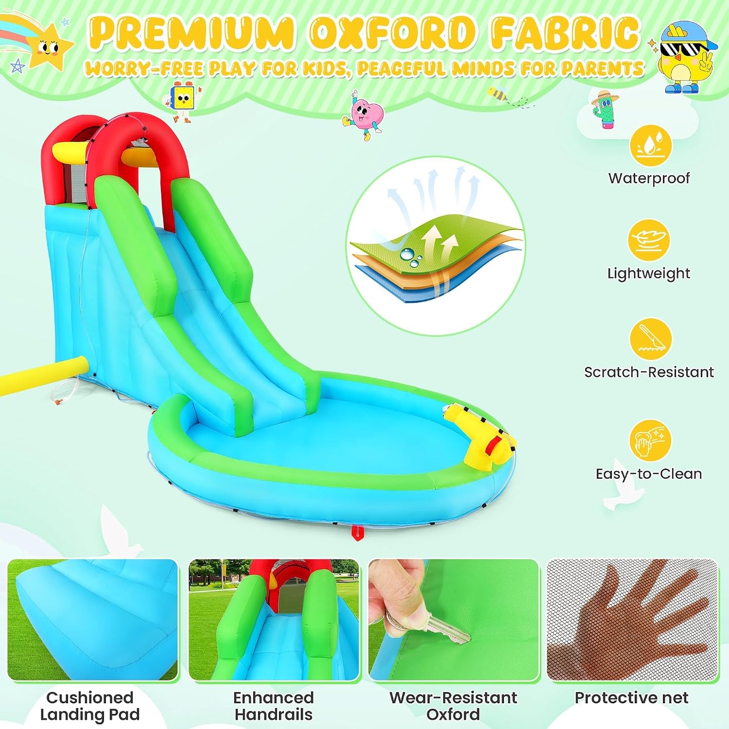 Tobogán acuático inflable 13x8.3pulg para niños con soplador