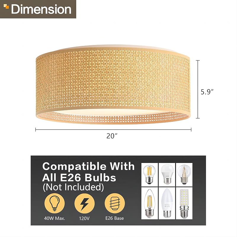Lámpara techo 20pulg 5 luces tela acrílico dormitorio sala
