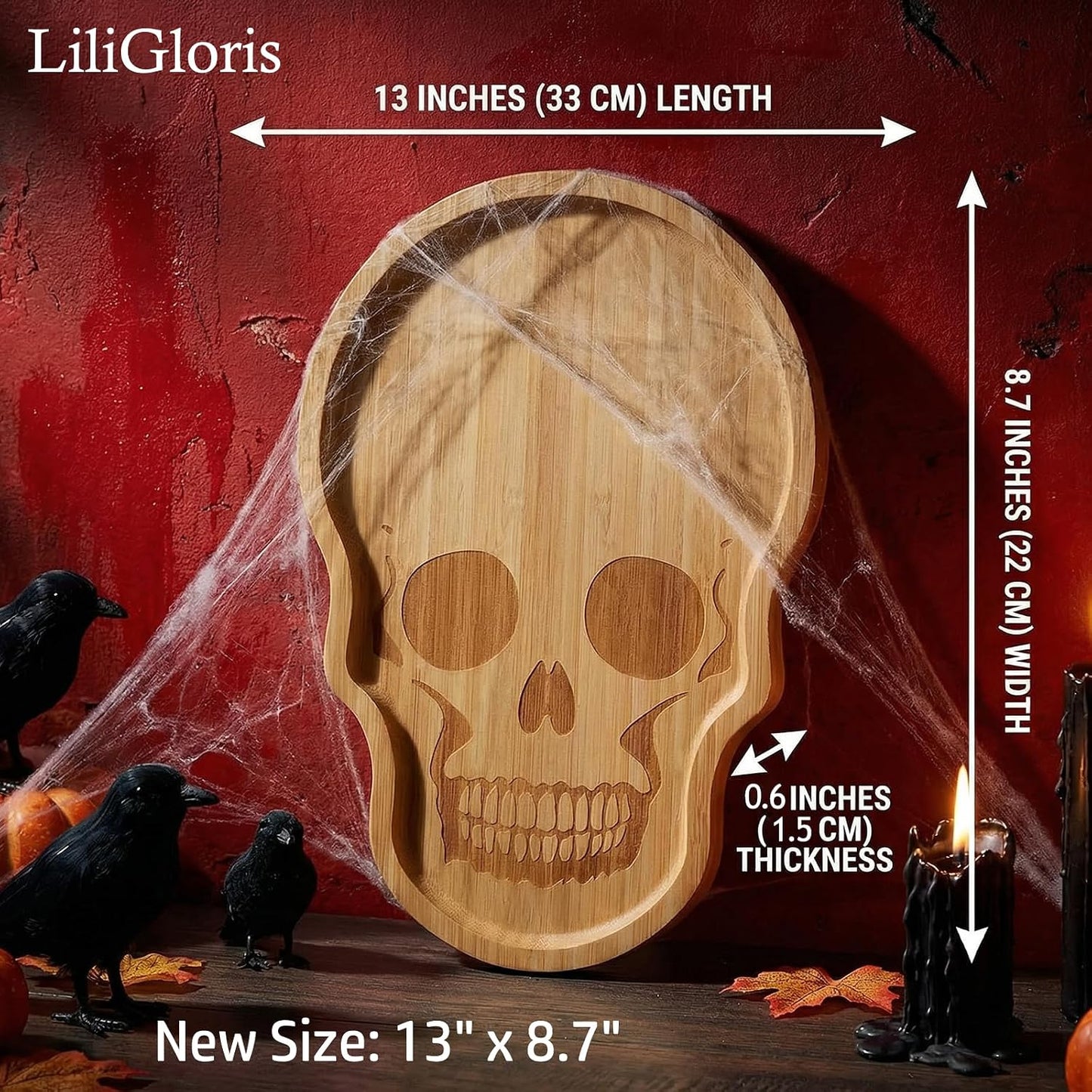 Tabla cortar queso bambú grande decorativa esqueleto Halloween