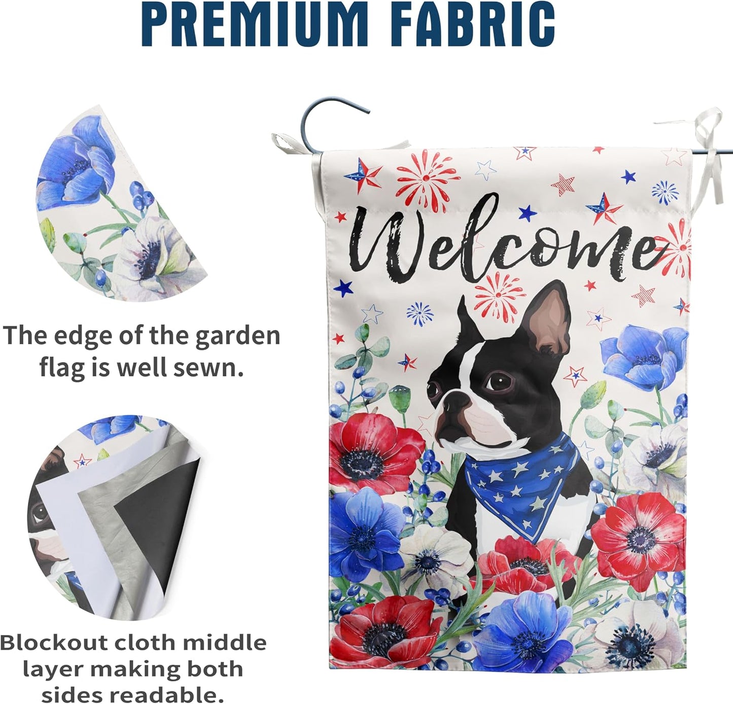 Bandera jardín Boston Terrier 4 de Julio 12x18pulg
