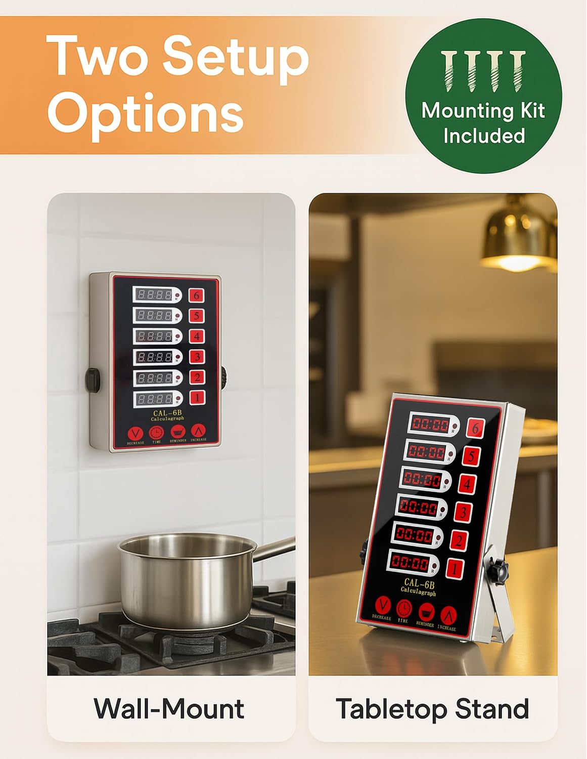 Temporizador cocina 6 canales acero inox alarma fuerte