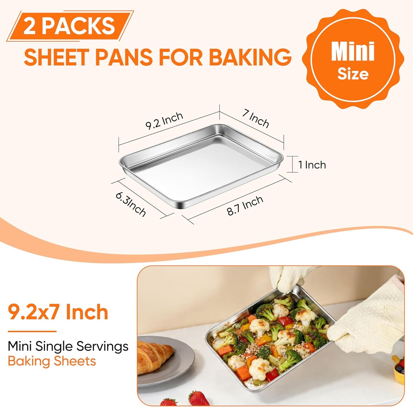 Bandeja acero inox para hornear 9.2x7pulg paquete 2